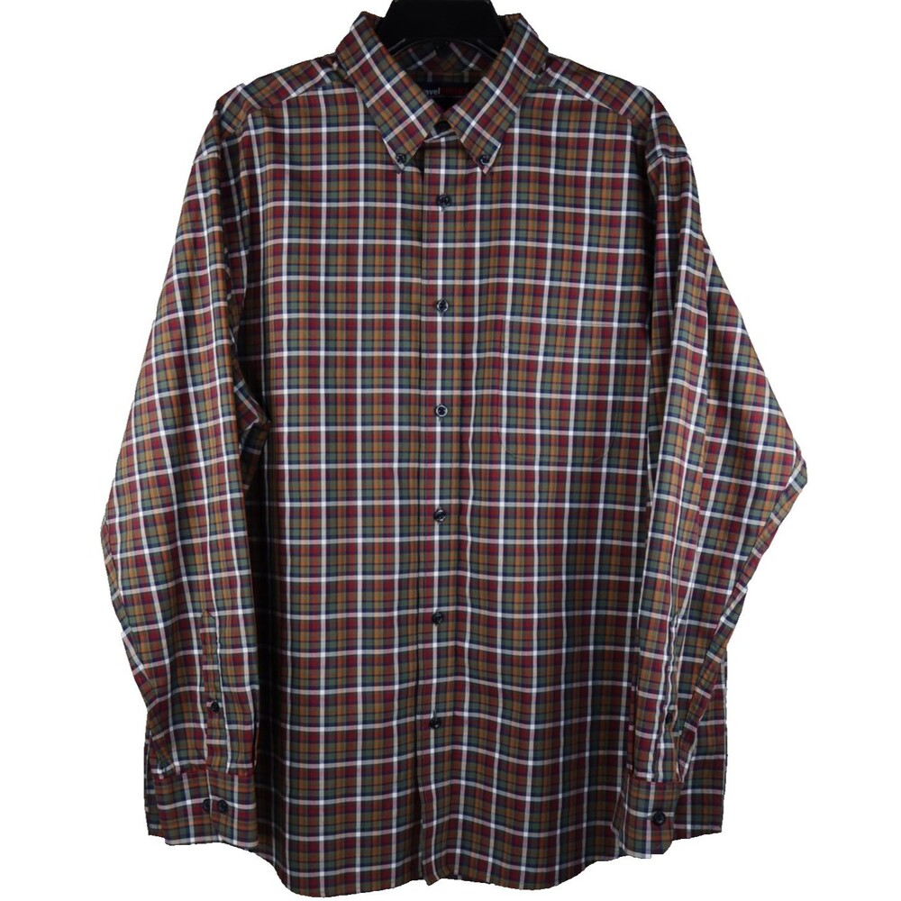 Roundtree & Yorke Travel Smart Long Sleeve Shirt Men's Large Plaid Button Down